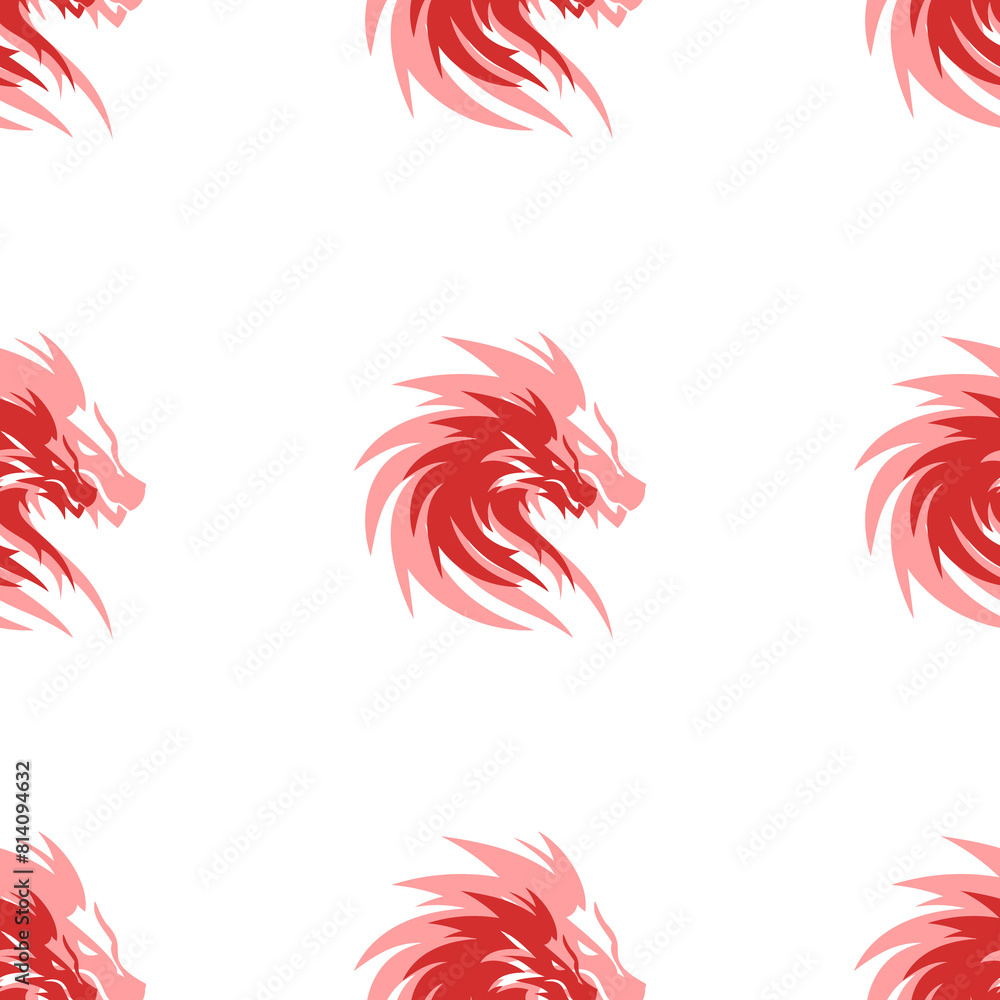 Poster seamless pattern of large isolated red dragon's head symbols. the elements are evenly spaced. illust