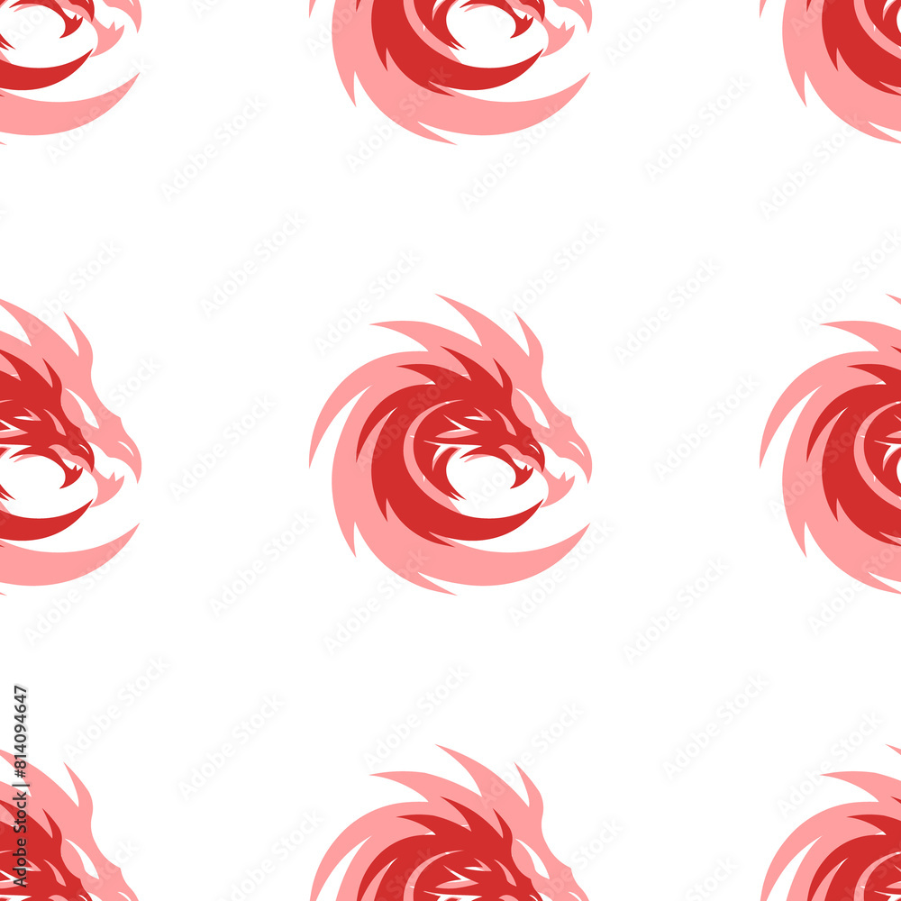 Poster seamless pattern of large isolated red dragon's head symbols. the elements are evenly spaced. illust