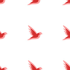 Obraz premium Seamless pattern of large isolated red bird symbols. The elements are evenly spaced. Illustration on light red background