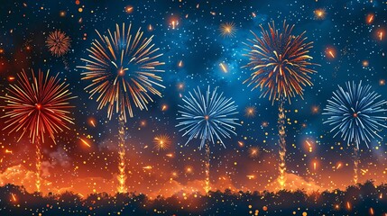 Dynamic Triadic Color Scheme Animation of 4th of July Fireworks Celebration