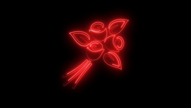 Neon flowers icon blue red color animation black background. Plasma Line Graphic Rose.