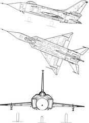 Adobe Illustrator Artwork aircraft model Szuhoj Szu-15. 3 line view - svg vector file.eps
