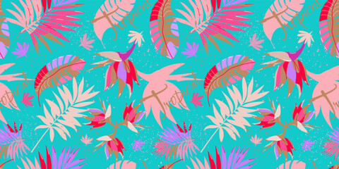 Summer floral, tropical ornament. Bright, elegant seamless pattern. Modern style.