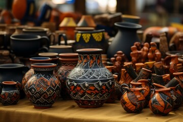 Entrepreneurial Street craft market seller. Art traditional travel shop market. Generate ai