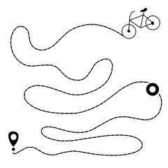 Bike mileage with start point. Bicycle and route. Travel route symbol. Vector ilustration