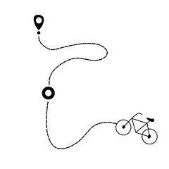 Bike mileage with start point. Bicycle and route. Travel route symbol. Vector ilustration