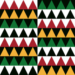 Abstract seamless pattern with triangles in traditional African colors. Vector flat geometric illustration. Juneteenth Freedom Day concept.