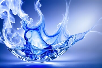 Blue desktop background, blue banner with white waves and gradients