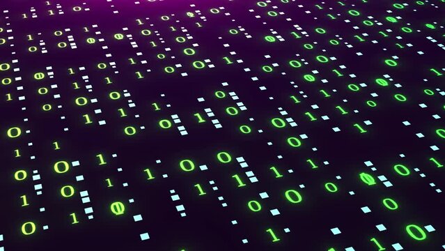 Computer Binary Number Animation. Digital Matrix Green Binary Code Animation, High Tech Computer Data Animation Background. Abstract Computer Code Animated, Futuristic Computer Code Animation