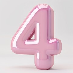 3D number 4 in pink color on and a matte plastic texture in a white background.
