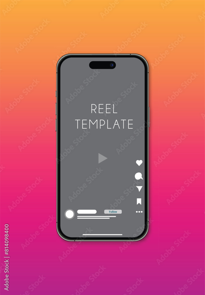 Poster reel realistic model smartphone mockup. device front view. mobile phone with shadow. vector illustra