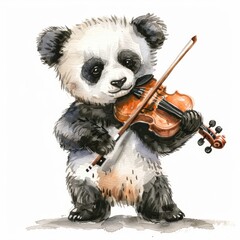 Adorable panda bear playing the violin in a watercolor style artwork