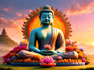 Buddhist Monk Meditation at nature, Meditation im buddhistischen Tempel