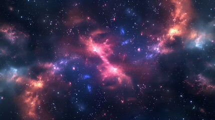 Fototapeta premium The image is a depiction of outer space, showing a colorful nebula with stars and dust.