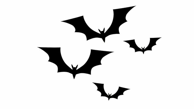 animation of flying black bat with alpha channel transparent background. 4k video