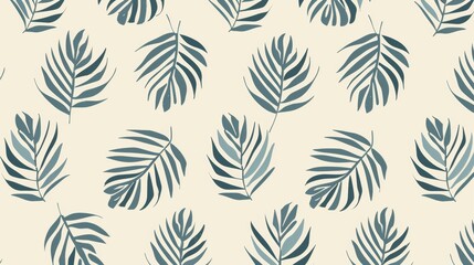 Tropical Palm Leaf Pattern in Blue on Light Background