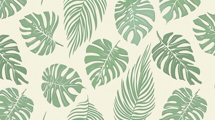 Green Tropical Monstera and Palm Leaf Pattern