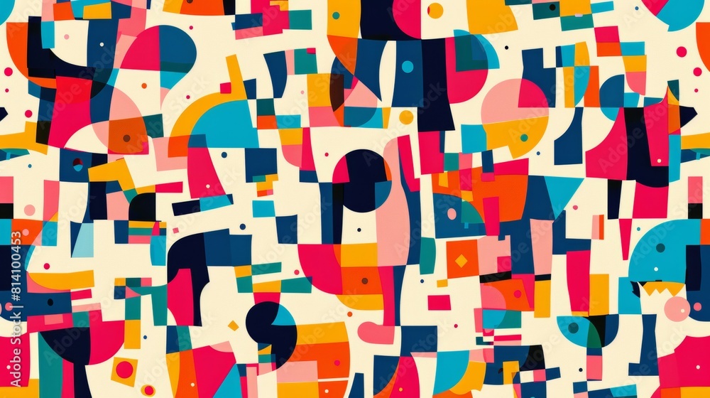 Poster playful multicolored abstract art with dynamic shapes