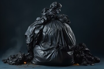 Smelly Trash bag garbage. Plastic bin recycle. Generate Ai