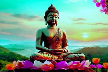 Buddhist Monk Meditation at nature, Meditation im buddhistischen Tempel