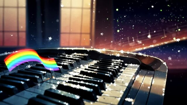 A view of a piano keyboard and abstract background during World Music Day  Seamless looping 4k time-lapse animation video background
