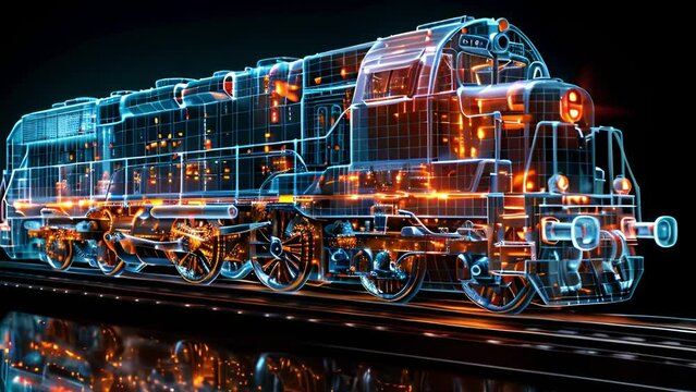 This 3D model of a train traveling on railroad tracks. 3D Train on Tracks