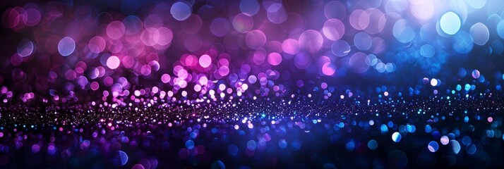 Abstract background with purple and blue glitter, shiny bokeh lights. Background for celebration or...