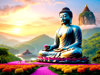 Buddhist Monk Meditation at nature, Meditation im buddhistischen Tempel