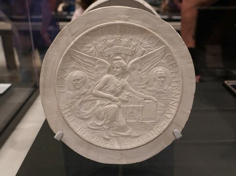 San Antonio, Texas, U.S.A - April 9, 2024 - The Pompeo Coppini plaster cast of Lady Liberty created for the Texas Independence centennial half dollar