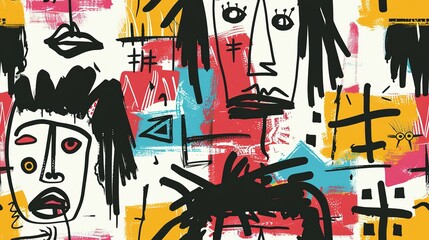 Obraz premium punk pop rock style elements abstract face with grungy texture with color splash abstract background, seamless pattern tile, Generative Ai