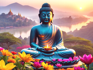 Buddhist Monk Meditation at nature, Meditation im buddhistischen Tempel