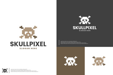 pirate logo in pixel style, for game logo, cyberspace warning, logo design illustration.