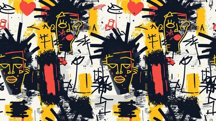 punk pop rock style elements abstract face with grungy texture with color splash abstract background, seamless pattern tile, Generative Ai