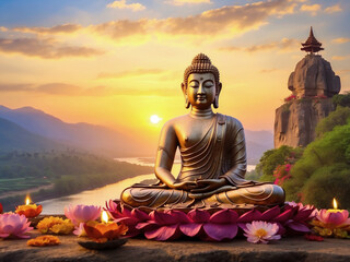 Buddhist Monk Meditation at nature, Meditation im buddhistischen Tempel