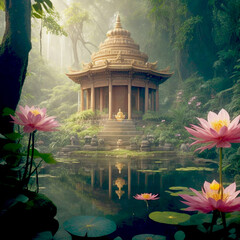 Buddhist Monk Meditation at nature, Meditation im buddhistischen Tempel