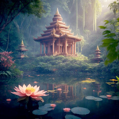 Buddhist Monk Meditation at nature, Meditation im buddhistischen Tempel