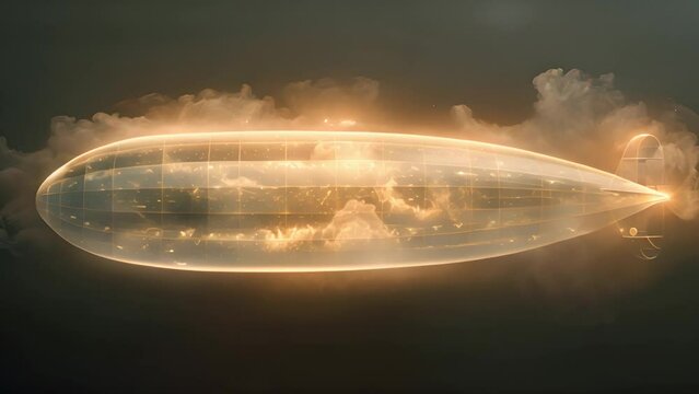 This zeppelin aircraft soaring through the sky. Zeppelin Flying Through the Air. Black background