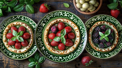   A table laden with bowls of fruit