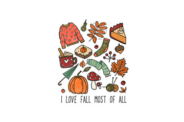 I Love fall most of All, Fall Autumn PNG sublimation Design