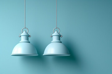 Two blue light fixtures hanging from the ceiling