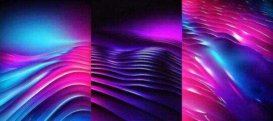 Pink purple blue neon waves abstract shiny vertical backgrounds set