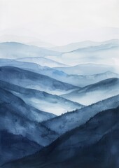 Foggy Hills Landscape in Watercolor Style Generative AI