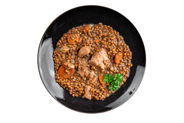 lentils with meat beef or pork fresh cooking appetizer meal food snack on the table copy space food background 