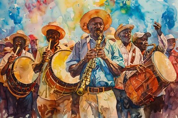 Fototapeta premium Juneteenth History Month colourful abstract illustration of Diverse representations of African-American across different fields 