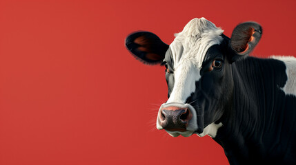 Cow isolated on red background 