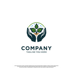 leaf and hand vector logo
