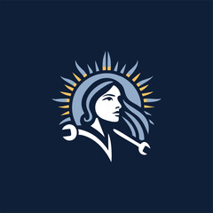 silhouette logo of a person and a key tool