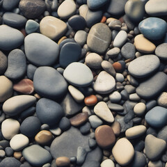Polished rocks,  smooth pebbles arranged in a close-up composition captured in sharp detail.