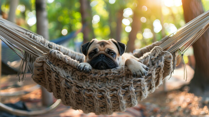Pug in a hammock, relaxing summer vibe 
