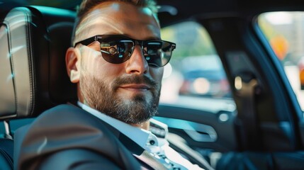 Personal car driver in black sunglasses